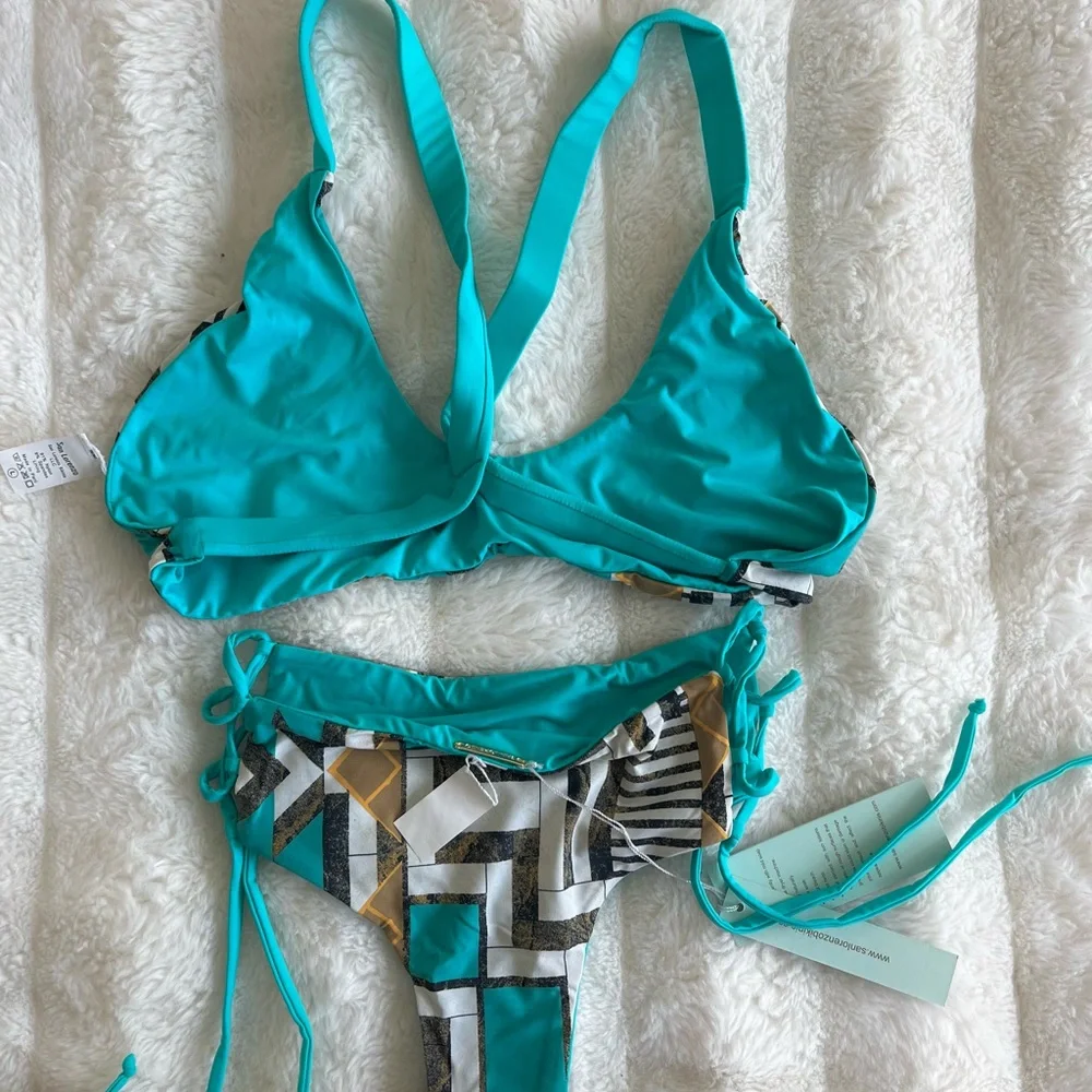 San Lorenzo Teal and Gold Patterned Bikini - Picture 2 of 4